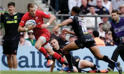  ??  ?? Liam Williams of Saracens takes on Exeter in last year’s Premiershi­p final Photograph: Henry Browne/Getty Images