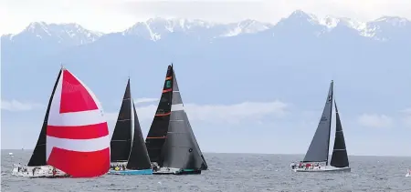  ??  ?? Sailboats jockey for position at the start of the 73rd Swiftsure Internatio­nal Yacht Race at Clover Point last year. This year’s race gets underway Saturday morning with the warning signal for the first start sounding at 8:51 a.m.