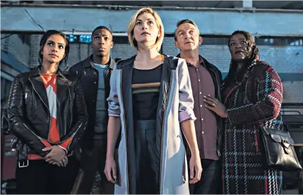  ??  ?? Diversity tickbox: the new Doctor, played by Jodie Whittaker, with her ‘relatable’ team, from the left, Yaz, Ryan, Graham and Grace