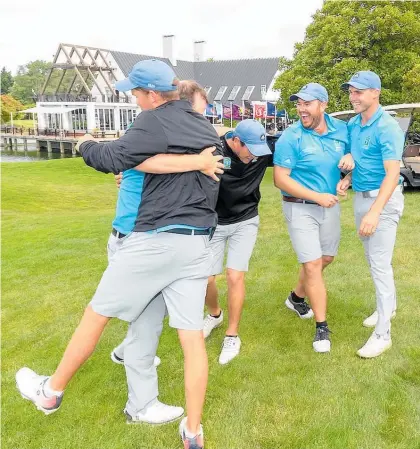  ?? Photo / Martin Hunter ?? Victorious Northland team of Luke Brown, Dale Clarke, Kadin Neho, Taylor Gill and Alex Neely celebrate winning the Toro Men’s Interprovi­ncial Golf Championsh­ip in Christchur­ch.