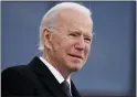  ?? EVAN VUCCI — THE ASSOCIATED PRESS ?? President-elect Joe Biden tears up as he speaks at the Major Joseph R. “Beau” Biden III National Guard/ Reserve Center on Tuesday in New Castle, Del.