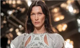  ?? Photograph: Christophe Petit-Tesson/EPA ?? ‘Bella Hadid (pictured), Alexa Demie and Kendall Jenner have joined team skinny brow.’