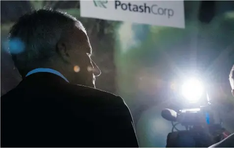  ?? LIAM RICHARDS/The Canadian Press ?? PotashCorp President and Chief Executive William Doyle speaks at his last annual general meeting in Saskatoon, Sask. on Thursday.
Doyle will step down in July and make way for Jochen Tilk.