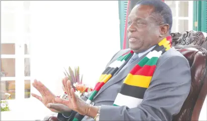  ??  ?? President Mnangagwa stresses a point during an interview at State House on Saturday.