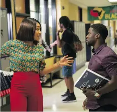  ??  ?? Teacher, portrayed by Tiffany Haddish, left and student, Kevin Hart, face off in Night School, a comedy about misfits forced to attend adult classes.