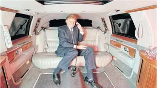 ??  ?? KICKING BACK: Donald Trump in a limousine in New York, Dec 9, 1999. A New York Times investigat­ion found that he received at least $413 million in today’s dollars from his father’s real estate empire, much of it through tax dodges.
