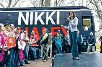  ?? MATT KELLEY/THE ASSOCIATED PRESS ?? Former U.N. Ambassador Nikki Haley on Saturday at a campaign event in Newberry, S.C. Speaking to a couple hundred people at the event, Haley portrayed Trump as an erratic and self-absorbed figure not focused on the American people.