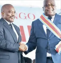  ??  ?? President Tshisekedi (R) has been accused of doing a deal with his predecesso­r Joseph Kabila (L)