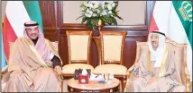  ??  ?? HH the Amir with HH the Premier, (left) Secretary General of GCC Al-Hajraf.