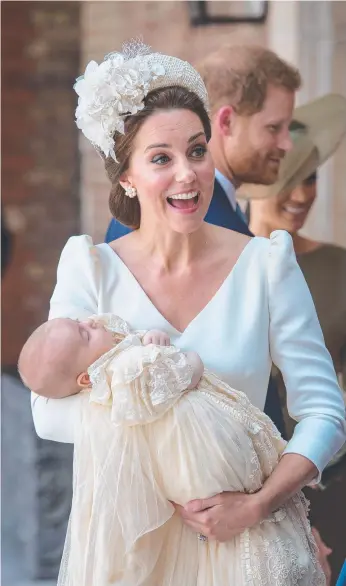  ?? Picture: GETTY IMAGES ?? The Duchess of Cambridge and Prince Louis at his christenin­g service.