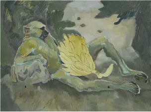  ??  ?? 1. Baboon, 2016, Michael Armitage (b. 1984), oil on lubugo bark cloth, 150 × 200cm