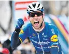  ??  ?? Winning feeling: Mark Cavendish celebrates his stage-two victory in the Tour of Turkey