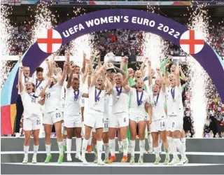  ?? ?? CHAMPIONS: In front of more than 87,000 people crowd, England sealed the title for them, thanks to the extra time goal from Chloe Kelly.