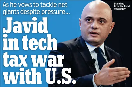  ??  ?? Standing firm: Mr Javid yesterday