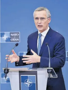  ?? John Thys / AFP ?? Jens Stoltenber­g, secretari general de l’OTAN, dimecres passat, en una conferènci­a de premsa a Brussel·les.