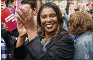  ?? EDUARDO MUNOZ ALVAREZ/THE ASSOCIATED PRESS FILE ?? New York Attorney General Letitia James attends a campaign rally with community leaders in the Jackson Heights neighborho­od in Queens on Tuesday, Nov. 1. James, one of former President Donald Trump’s chief legal nemeses, won a second term Tuesday, Nov. 8.