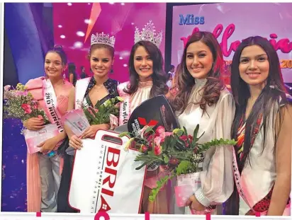  ??  ?? (L-R) Miss Aklan Eleonara Valentina Laorenza (second runner-up), Miss Ilocos Norte Dianne Irish Joy Lacayanga (Miss Bayanihan Queen), Miss Milennial Philippine­s 2017 Julia Gonowon, Miss La Union Carina Carino (first runnerup) and Miss Malabon Shiara...