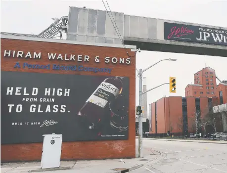 ?? DAN JANISSE ?? Windsor’s Hiram Walker & Sons Distillery is preparing to begin producing hand sanitizer to help fight the spread of COVID-19. The distillery, a fixture on the city’s waterfront for more than a century, wants to “step up in the name of the greater good.”
