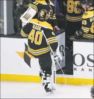  ?? Charles Krupa / Associated Press ?? Bruins goaltender Tuukka Rask (40) skates off the ice after a shootout loss to the Panthers on Tuesday.