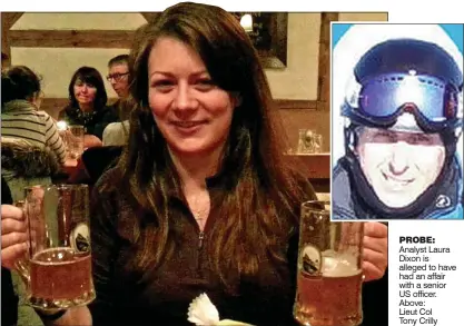  ??  ?? PROBE: Analyst Laura Dixon is alleged to have had an affair with a senior US officer. Above: Lieut Col Tony Crilly