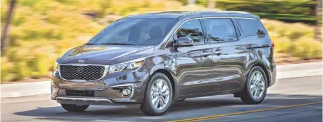  ?? PHOTOS BY BRUCE BENEDICT, KIA ?? The 2015 Kia Sedona rides on a new chassis that is a little longer, and the wheels are closer to the ends, minimizing “overhang.”