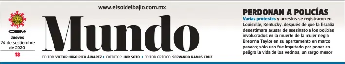  ??  ?? Jueves
24 de septiembre
de 2020
Varias protestas