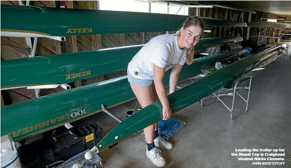  ?? JOHN BISSET/STUFF ?? Loading the trailer up for the Maadi Cup is Craighead student Nikita Clemens.