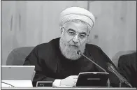  ?? AP/Iranian Presidency Office ?? Iranian President Hassan Rouhani speaks Wednesday during a Cabinet meeting in Tehran. Rouhani said if the U.S. backs out of the nuclear deal, “it won’t be our failure at all, but a failure for the other side.”