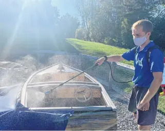  ??  ?? Luke Davison sanitizes rides last summer for Maritime Fun Group in Cavendish, P.E.I.