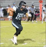  ?? Buy this photo at YumaSun.com PHOTO BY RANDY HOEFT/YUMA SUN ?? GILA RIDGE’S D’ANGELO JACKSON heads upfield after intercepti­ng a pass during the third quarter of Friday night’s game against Estrella Foothills-Goodyear’s at Veterans Memorial Stadium.