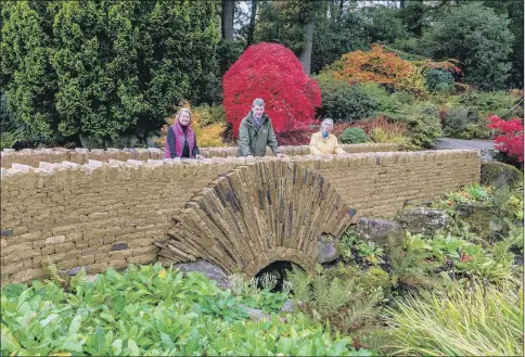  ??  ?? UNVEILED: The new ‘ Friendship Bridge’ at RHS Garden Harlow Carr. From left, Mary Mann, chairman of The Friends of Harlow Carr, Paul Cook, curator, and Angela Henson, who was an original member of the friends committee.