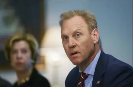  ?? CAROLYN KASTER — THE ASSOCIATED PRESS ?? Acting Secretary of Defense Patrick Shanahan speaks at the beginning of a meeting with Japan’s Defense Minister Takeshi Iwaya at the Pentagon, Wednesday about U.S. troops killed in an explosion while conducting a routine patrol in Syria.