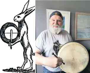  ??  ?? Left: a hare and bodhran, right: Sean and his bodhran