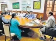  ?? HT PHOTO ?? Lok Sabha Speaker Om Birla chairs a meeting on Friday. n