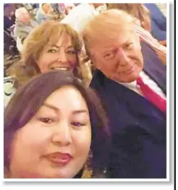  ??  ?? Cindy Yang, with President Trump at Super Bowl party last month (above) and at Mar-a-Lago (below), is linked to Florida massage parlors.