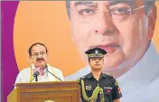  ?? SANCHIT KHANNA/HT ?? Vice-president Venkaiah Naidu addresses the first Arun Jaitley Memorial Lecture at Delhi University on Tuesday.