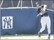  ?? KATHY WILLENS ?? New York Yankees Aaron Judge bats in the cage at Yankees summer baseball training camp, Wednesday, July 15, 2020, at Yankee Stadium in New York. Judge was scratched fom a simulated game earlier in the week but was back on the field Wednesday.