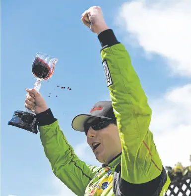  ?? Jared C. Tilton / Getty Images 2015 ?? Kyle Busch edged his brother to win the Toyota/Save Mart 350 at Sonoma in 2015 despite a lot of pain in his foot. He raced with plates and screws in the foot after a crash at Daytona. He also won the race in 2008.