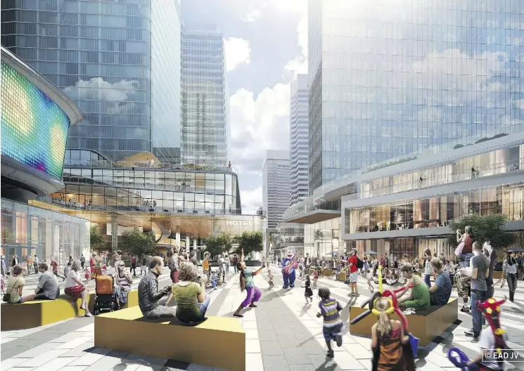  ??  ?? The Katz Group is asking the city for funding to help with the completion of the Ice Distrist plaza. The area in question is an enormous space on the south side of Rogers Place.