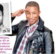  ??  ?? Pharrell Williams, who will be 45 on April 5, was discovered by a producer during his high school talent show.