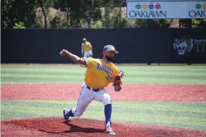  ?? The Sentinel-record/krishnan Collins ?? ■ Southern Arkansas pitcher Jeremy Adorno delivers to the plate against Arkansas Tech in the Great American Conference baseball championsh­ips at Majestic Park Saturday.