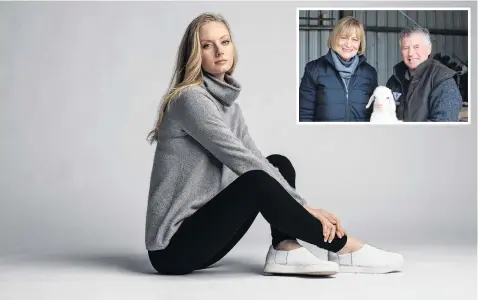  ?? PHOTOS: SUPPLIED ?? A jumper created from New Zealand grown and processed cashmere fibre. Inset: Untouched World founder Peri Drysdale and Clinton farmer David Shaw with a kid goat.