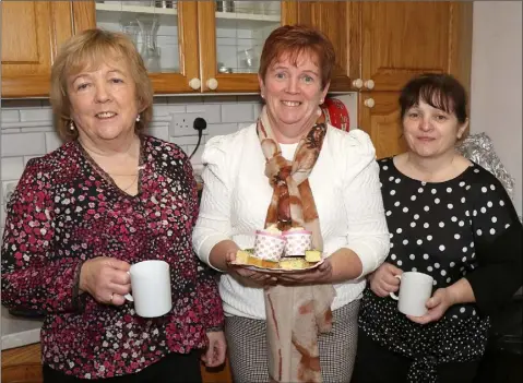  ??  ?? Margo Breen, Ann Kehoe and Martina Boylan at the coffee morning held in Ballymurn Hall in aid of the Birch View Unit at the Community Workshop, Enniscorth­y.