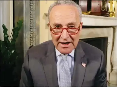  ?? SCREENSHOT PHOTO ?? U.S. Senate Majority Leader Chuck Schumer is demanding answers from railroads to improve railroad safety.