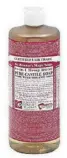  ??  ?? Dr. Bronner’s 18-in-1 hemp rosescente­d pure castile soap is made using organic oils.