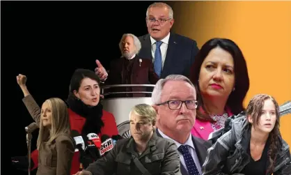  ?? Composite: Lukas Coch, Sam Mooy, Mick Tsikas, Mark Kolbe/Lionsgate/Getty/AAP/EPA ?? If Australia’s Covid vaccine rollout was the Hunger Games, Gladys Berejiklia­n would be Alma Coin, Scott Morrison the tyrannical dictator President Snow, Brad Hazzard would be Plutarch Heavensbee and Annastacia Palaszczuk the accidental rebel leader Katniss Everdeen.
