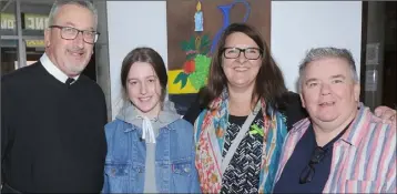  ??  ?? Fr. Michael Cusack, Molly-Kate Cotter, Elizabeth McGuckin and Bernadine Quinn at the Dundalk Positive Mental Health Art Exhibition in The County Museum.