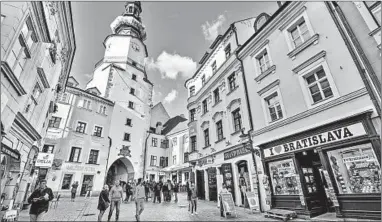  ?? CAMERON HEWITT/RICK STEVES’ EUROPE PHOTOS ?? St. Michael’s Gate in Bratislava’s old town is the last surviving tower of the city wall.