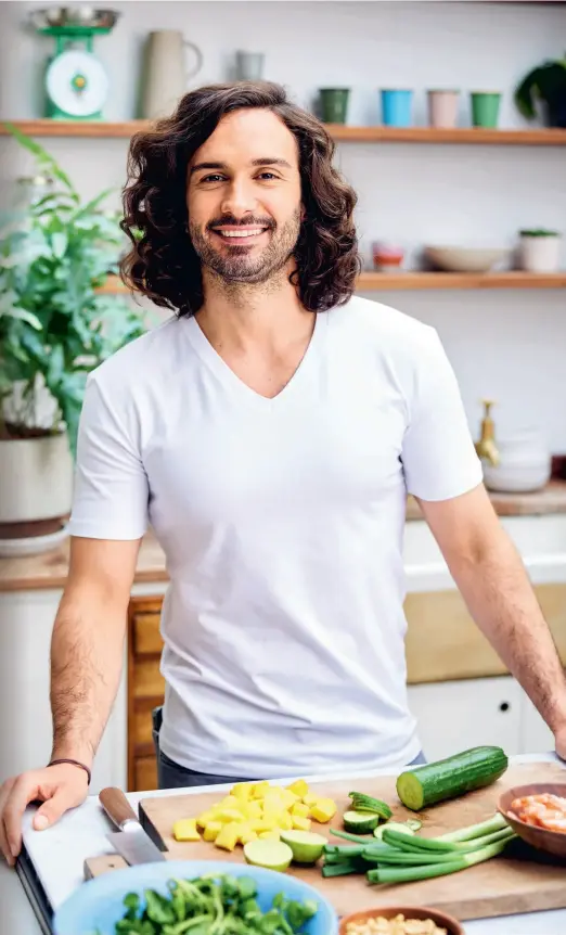  ?? ?? SUCCESS ON A PLATE: Joe Wicks is focusing on family wellbeing; inset left, Joe with wife Rosie and children Indy and Marley.