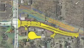  ?? SUBMITTED RENDERING ?? This site plan from McMahon Associates traffic engineers shows the proposed realignmen­t of Orvilla Road at Cowpath Road to create a straight four-way intersecti­on and convert part of the current Orvilla Road into a cul-de-sac.